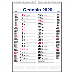 calendario 2020 da muro mod. olandese con santi lune e spazio per appunti