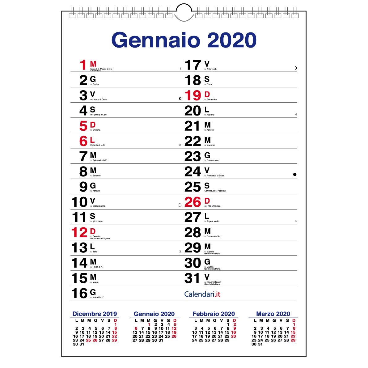 Calendario 2020 Da Muro Mod Xl Con Più Spazio Per Scrivere