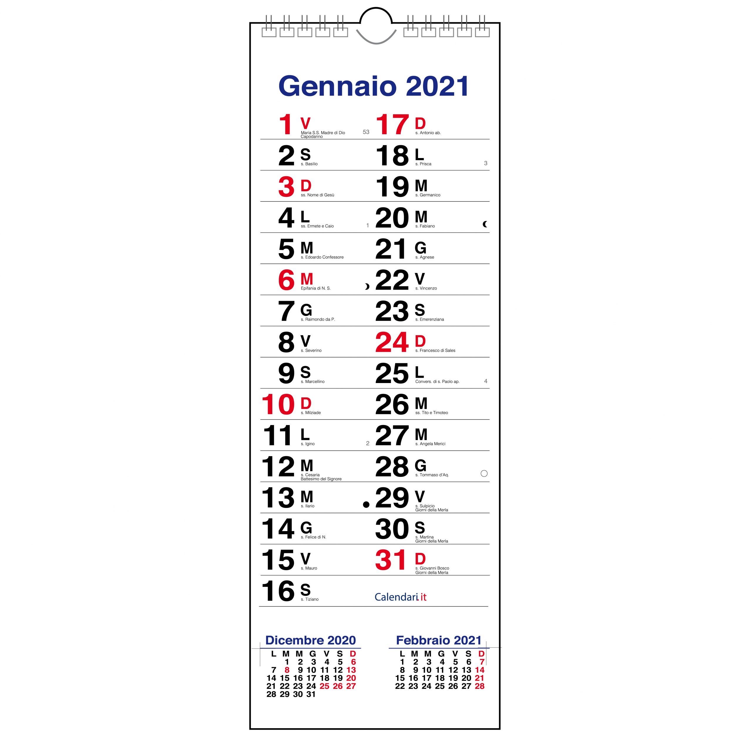 Calendario 2021 Olandese Da Muro Stretto Sottile Righe Per Appunti Santi Lune calendario 2021 una riga