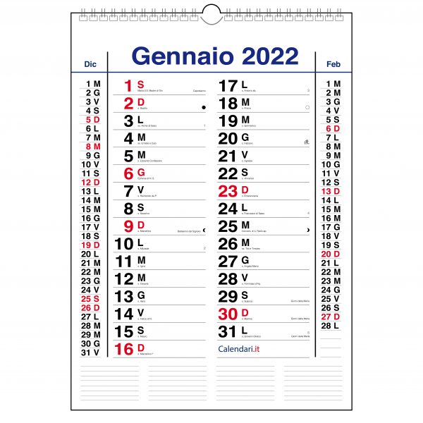 calendario 2022 da muro olandese classico 3 mesi santi e lune