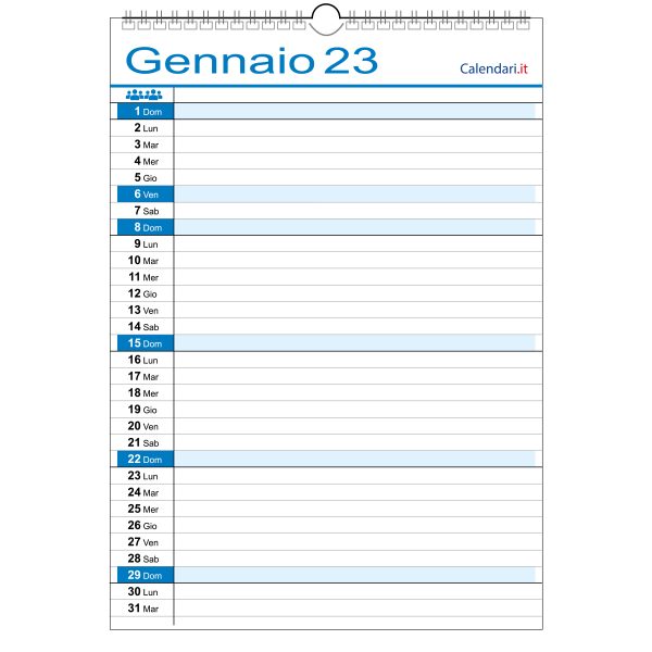calendario 2023 famiglia family da muro 1 colonna 1 persona