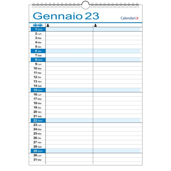 calendario 2023 famiglia family da muro 2 colonne 2 persone