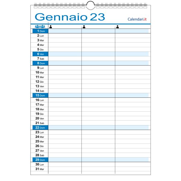 calendario 2023 famiglia family da muro 3 colonne 3 persone