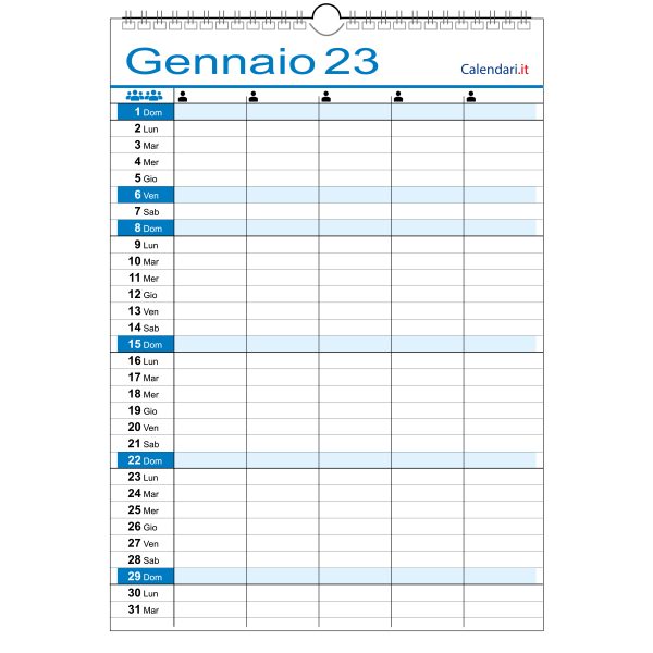 calendario 2023 famiglia family da muro 5 colonne 5 persone