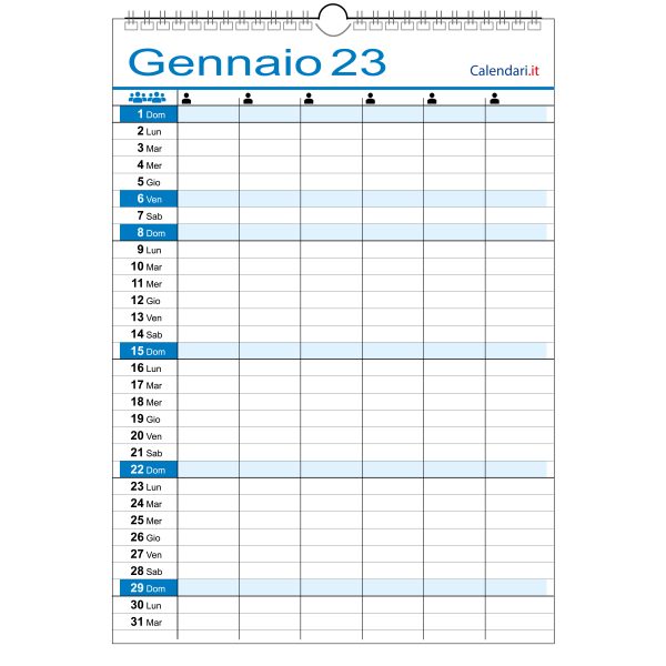 calendario 2023 famiglia family da muro 6 colonne 6 persone