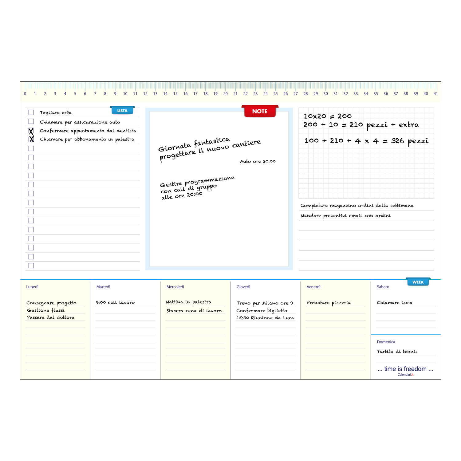 Sottomano Blocknotes Planning Settimanale A3 - 42x30 cm