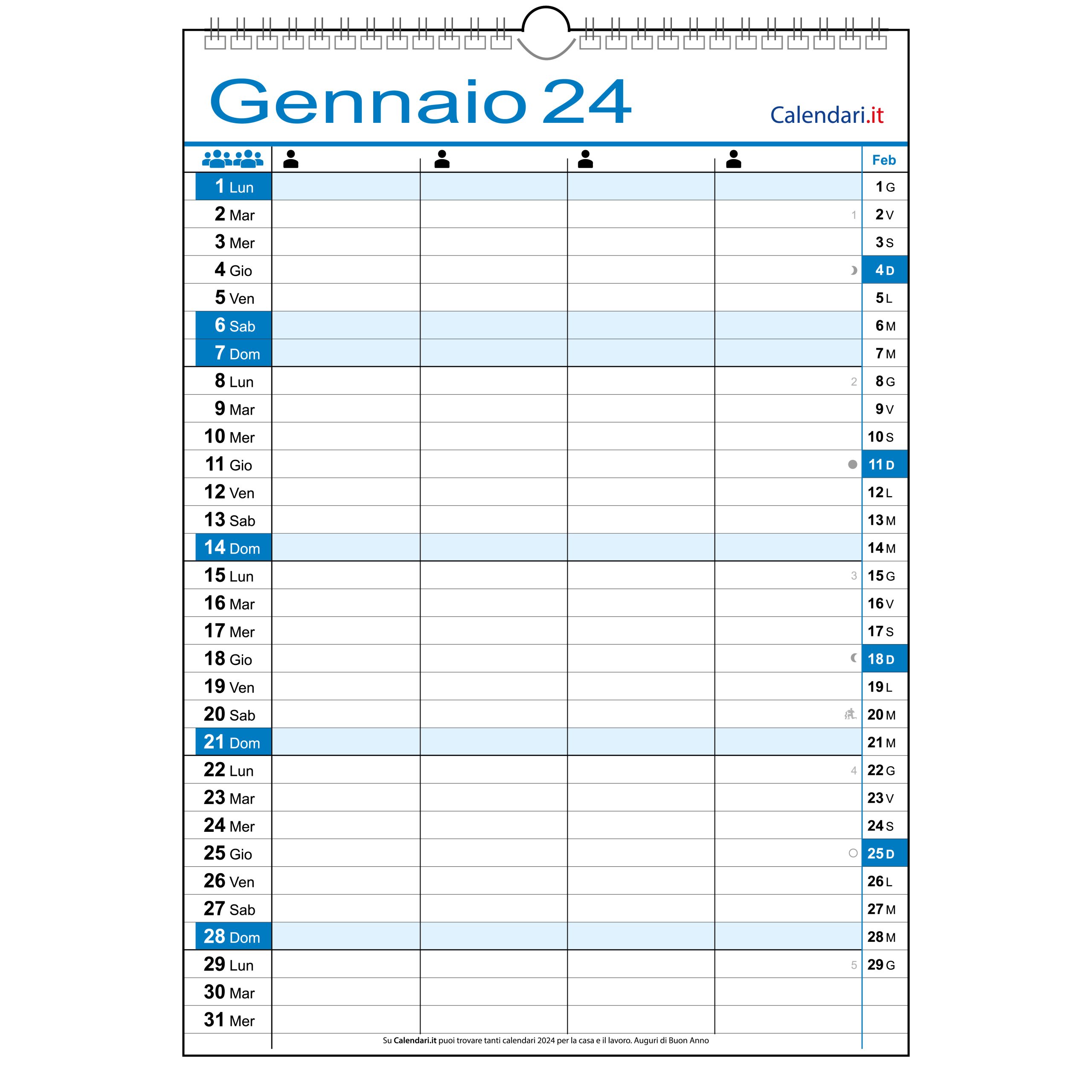 Calendario 2024 famiglia family da 1 a 8 colonne da muro 12 mesi -   - calendari 2024 - calendario 2024 - planner - agende - settimanali -  famiglia - calendario da tavolo - sottomano