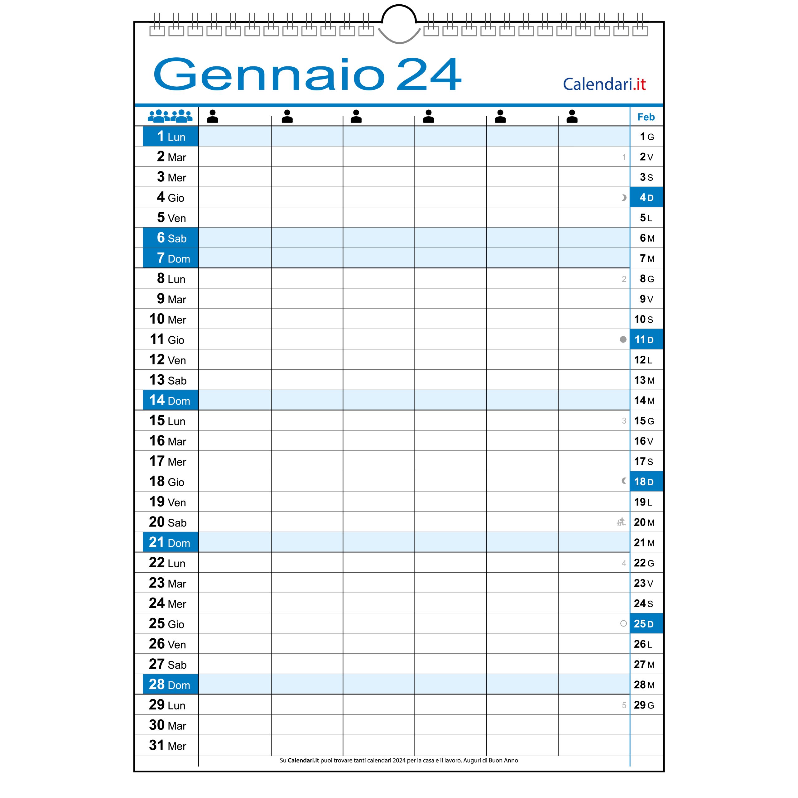 Calendario 2024 famiglia family da 1 a 8 colonne da muro 12 mesi