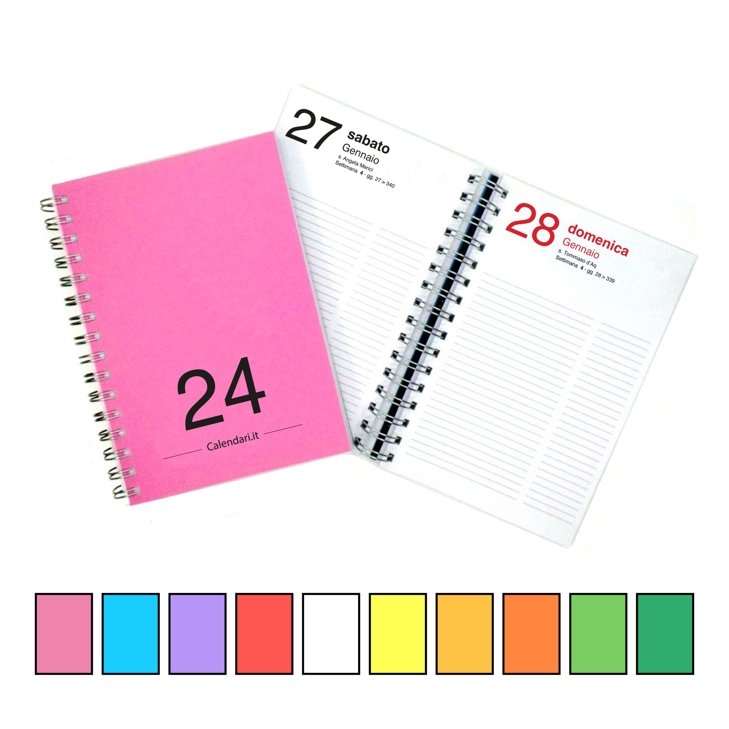 Agenda 2024 Giornaliera 365 giorni verticale 15x21 cm 10 colori con spirale