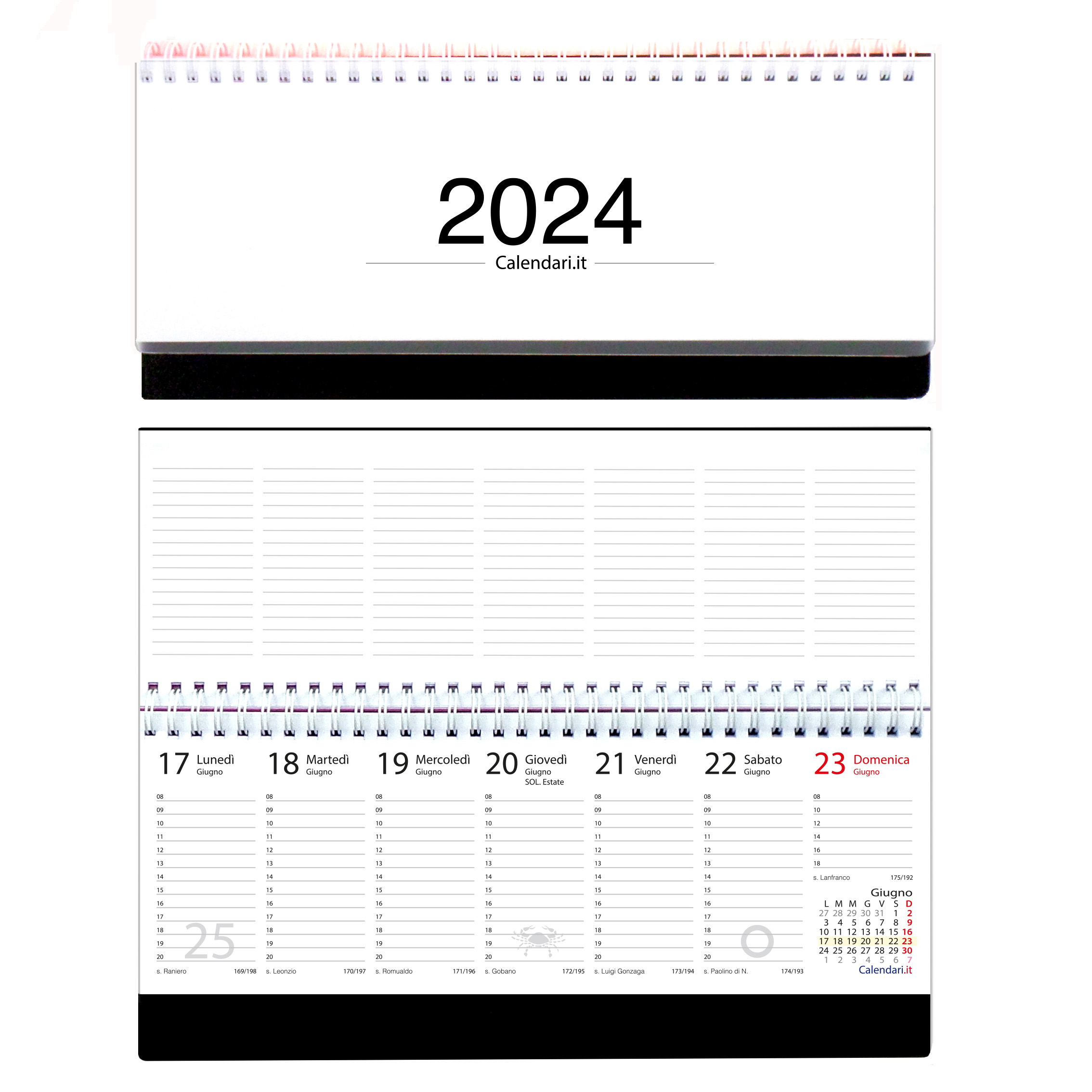 Agenda 2024 settimanale 10 colori planning da ufficio orizzontale con  spirale -  - calendari 2024 - calendario 2024 - planner -  agende - settimanali - famiglia - calendario da tavolo - sottomano