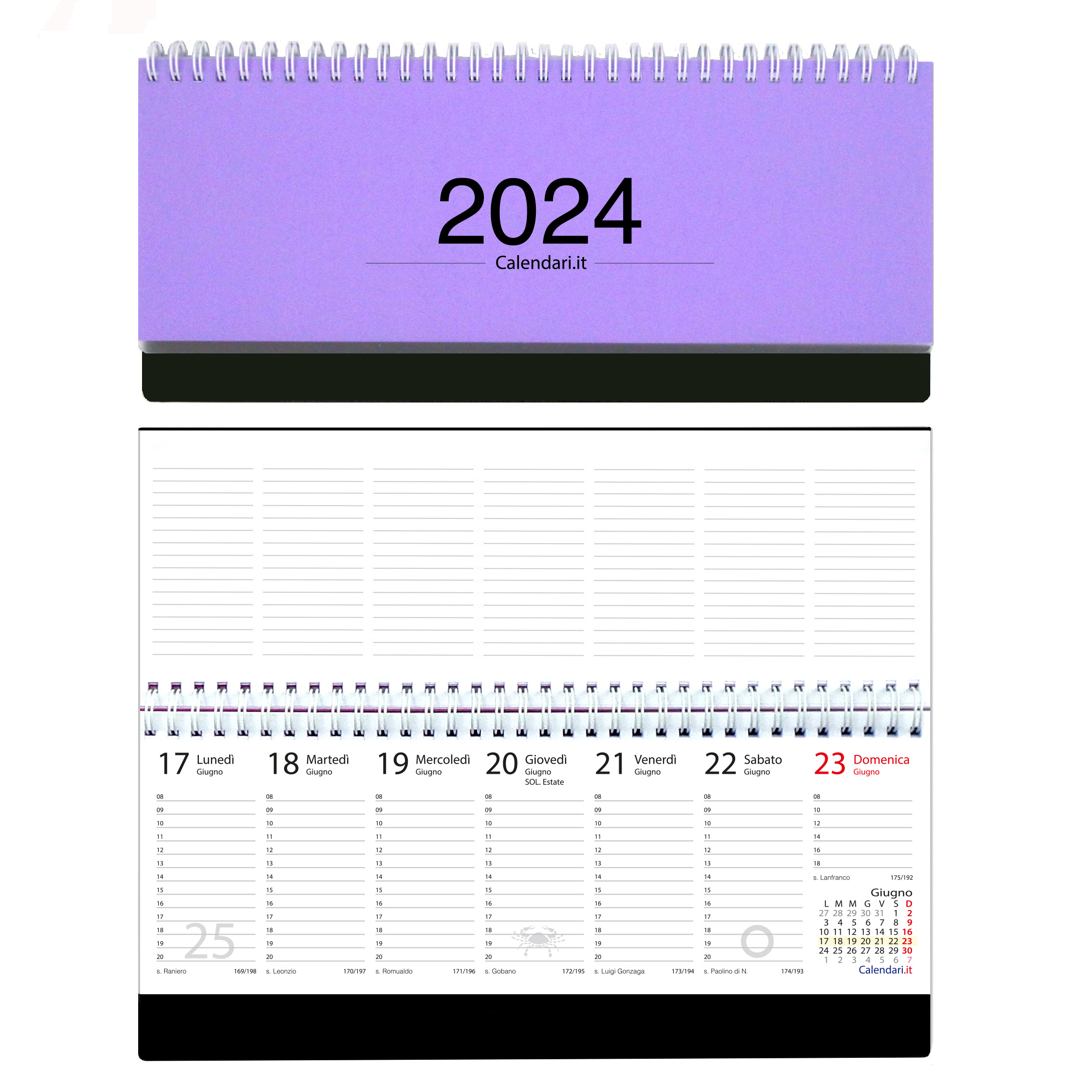 Agenda 2024 settimanale 10 colori planning da ufficio orizzontale con  spirale -  - calendari 2024 - calendario 2024 - planner -  agende - settimanali - famiglia - calendario da tavolo - sottomano