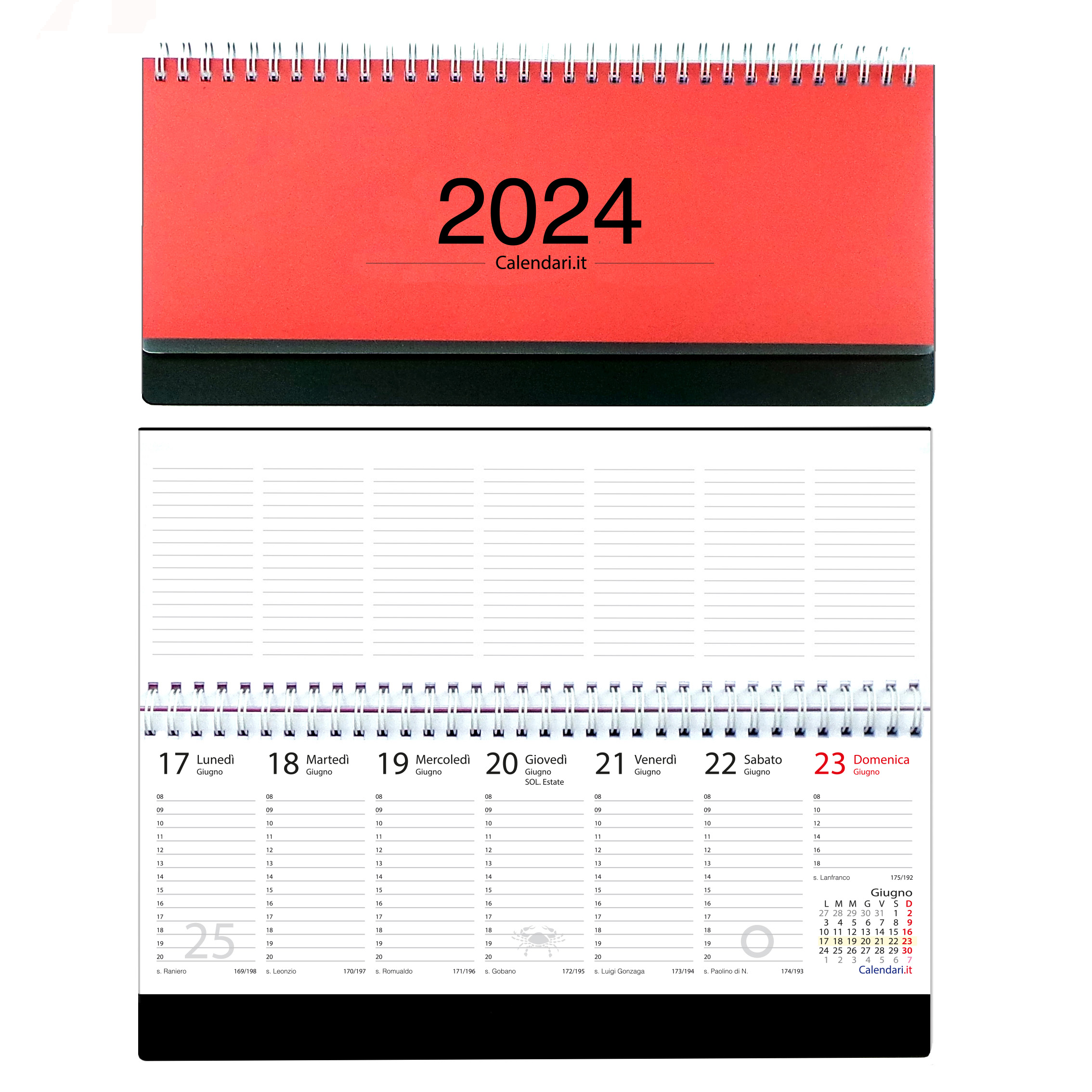 agenda 2024 settimanale planner planning tavolo ufficio lavoro ore santi settimana lune calendari it rosso