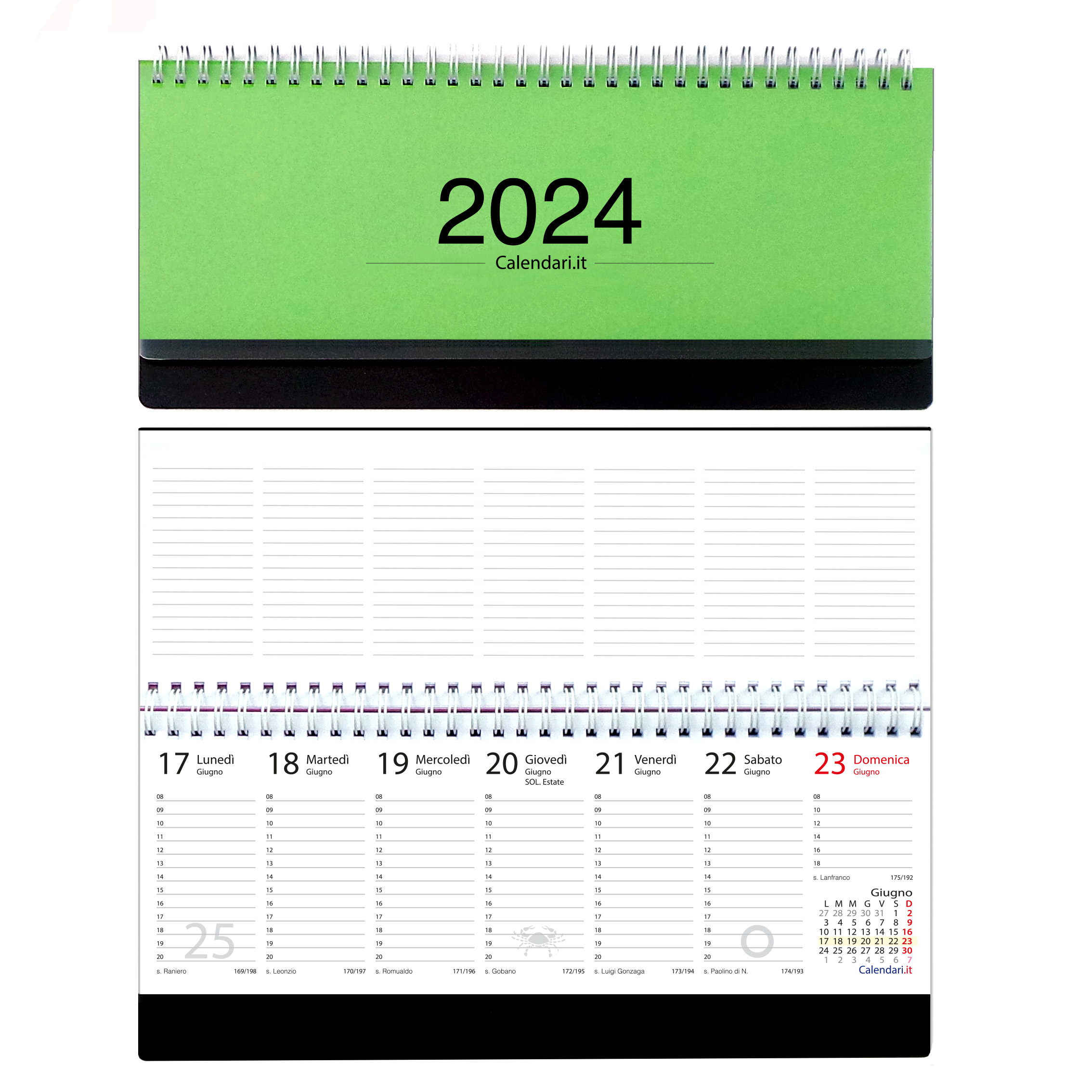 Agenda 2024 – Fiscale Settimanale LIGHT Spirale - dimensione A6 - Colore  Verde Motivo Onde