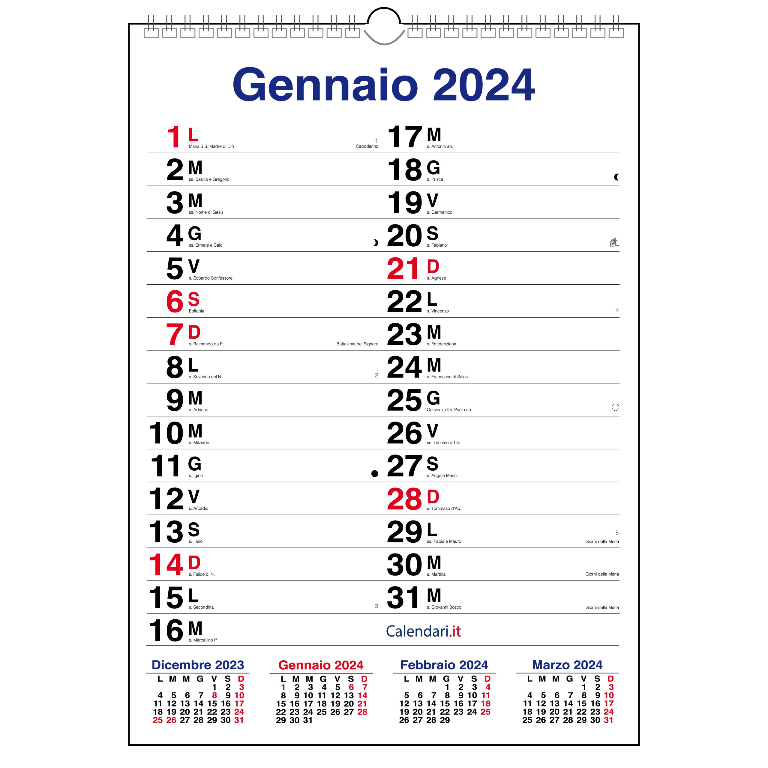 Calendario 2024 da muro Olandese XL con più spazio per scrivere.