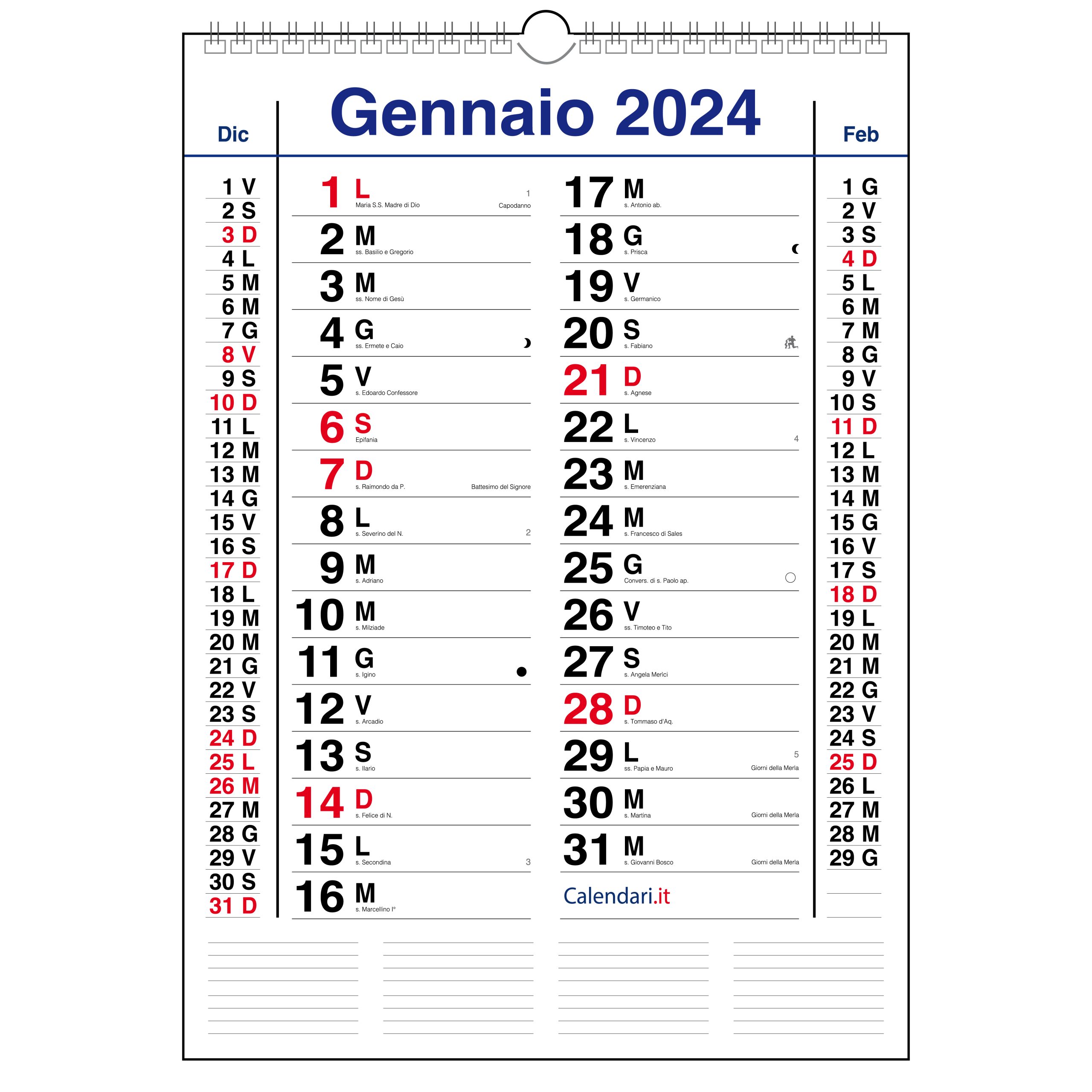 Calendario 2024 Caselle giornaliero planner 118x84 cm planning da muro maxi