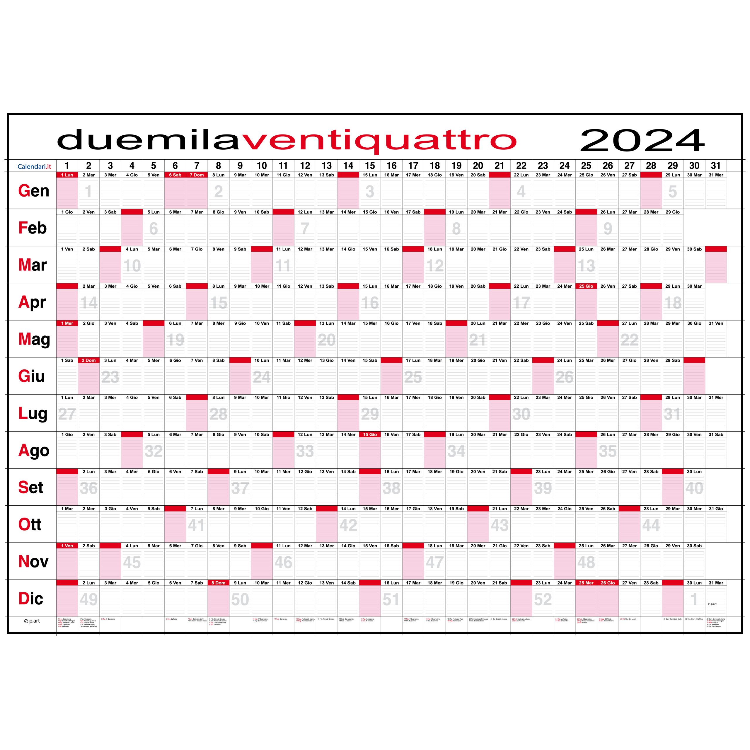 Calendario 2024 Caselle giornaliero planner 118x84 cm planning da muro maxi