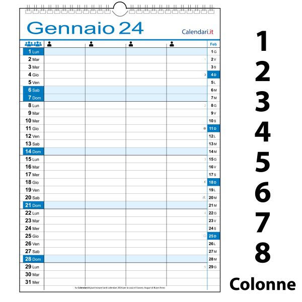 Calendario 2024 planner planning tabelle giornaliero muro calendari.it