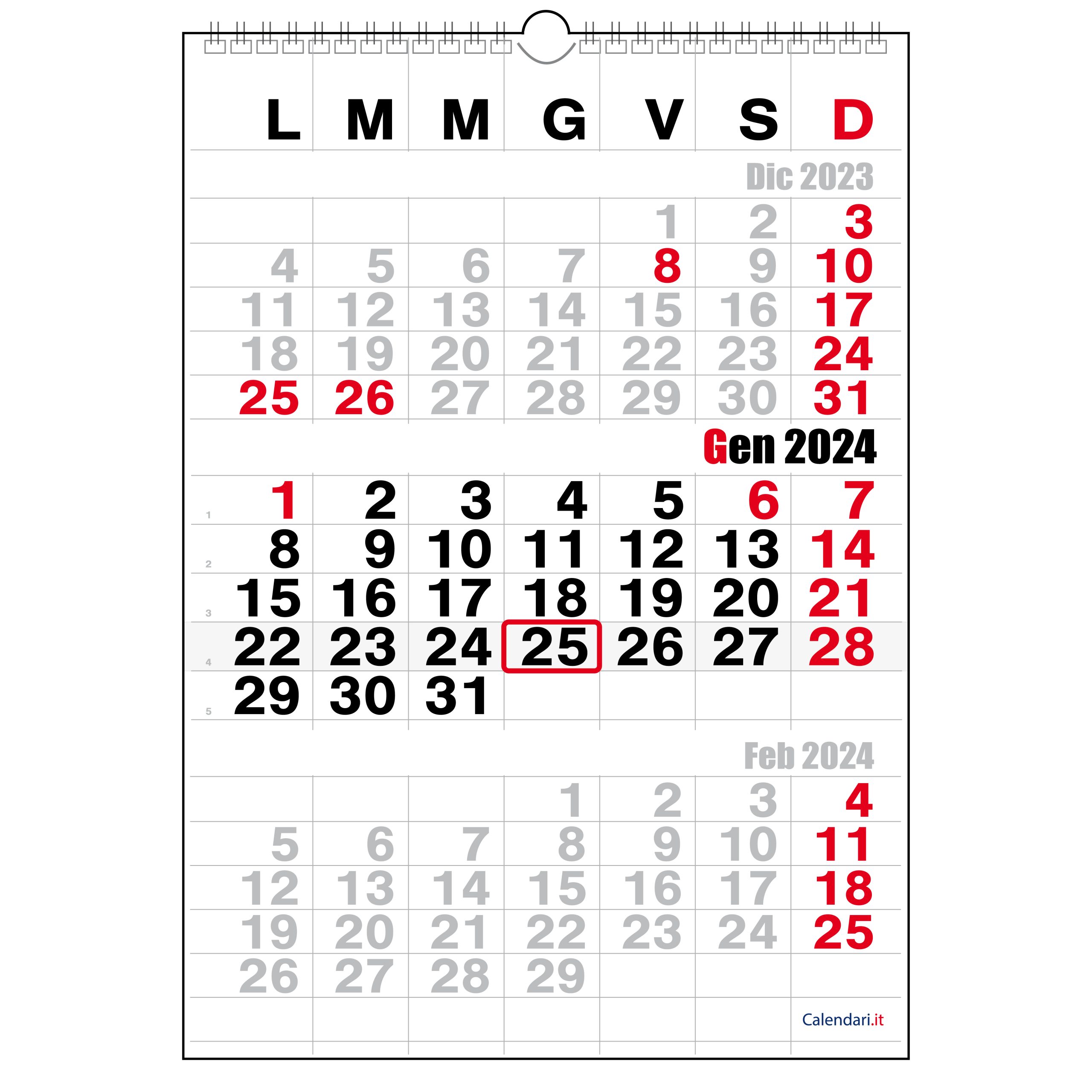 Calendario 2024 da muro 3 mesi modello trittico ufficio