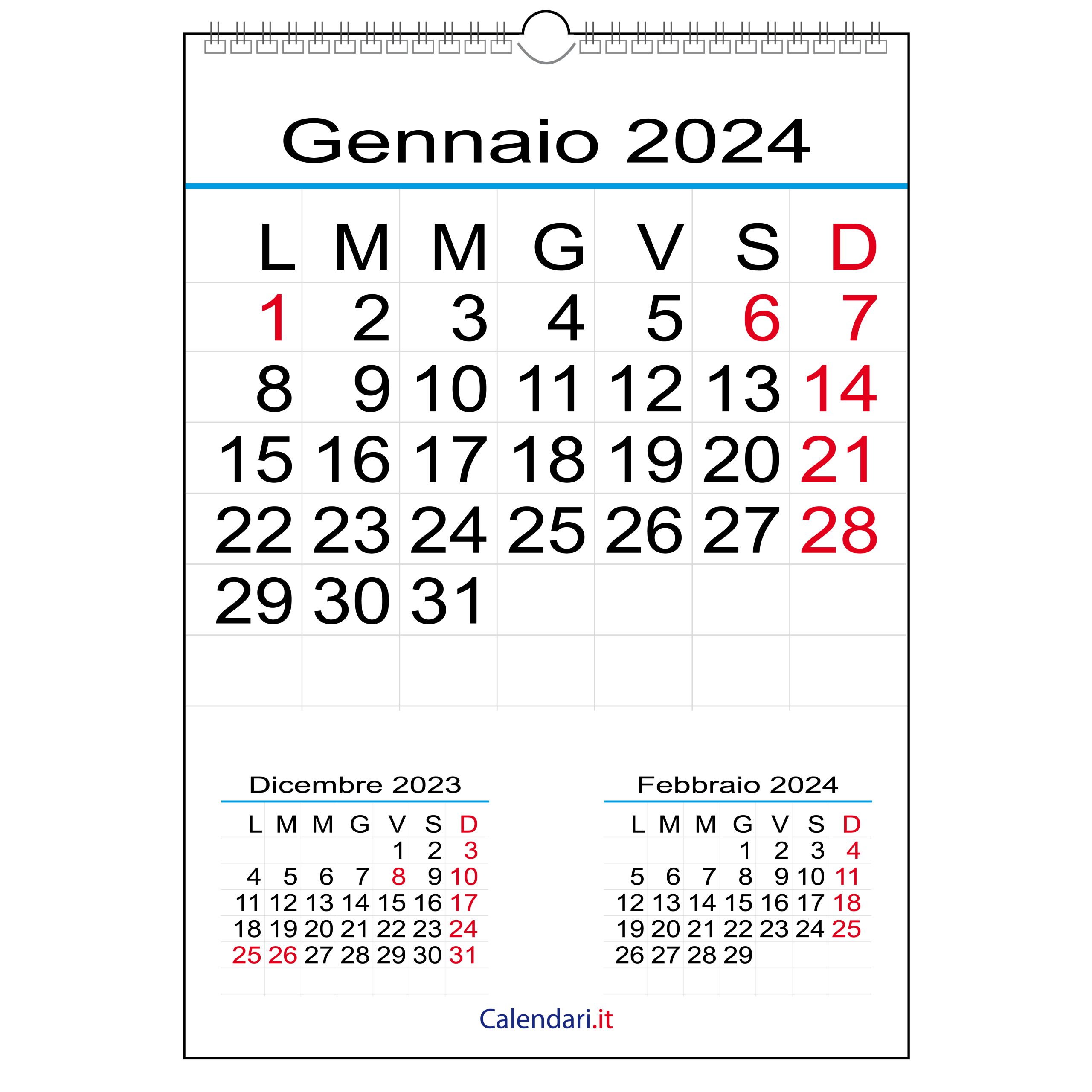 Calendario 2024 con 12 mesi numeri grandi