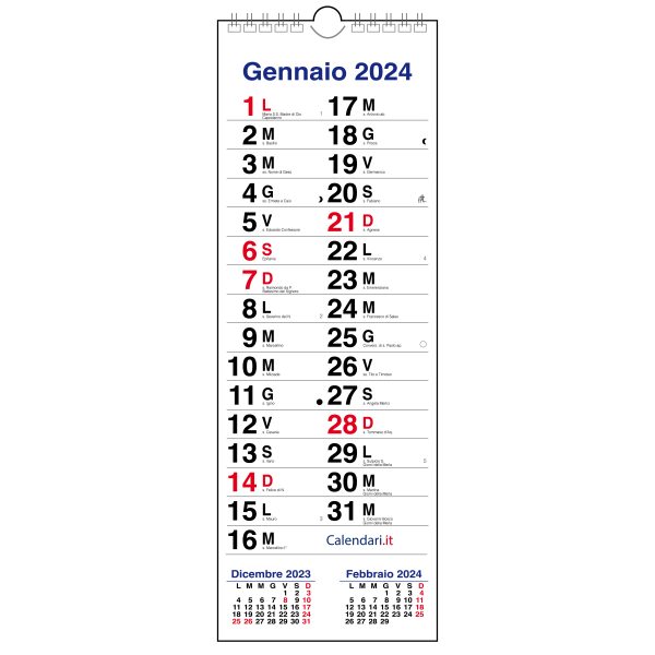 calendario 2024 slim stretto da muro 12 mesi santi lune casa lavoro famiglia ufficio calendari it