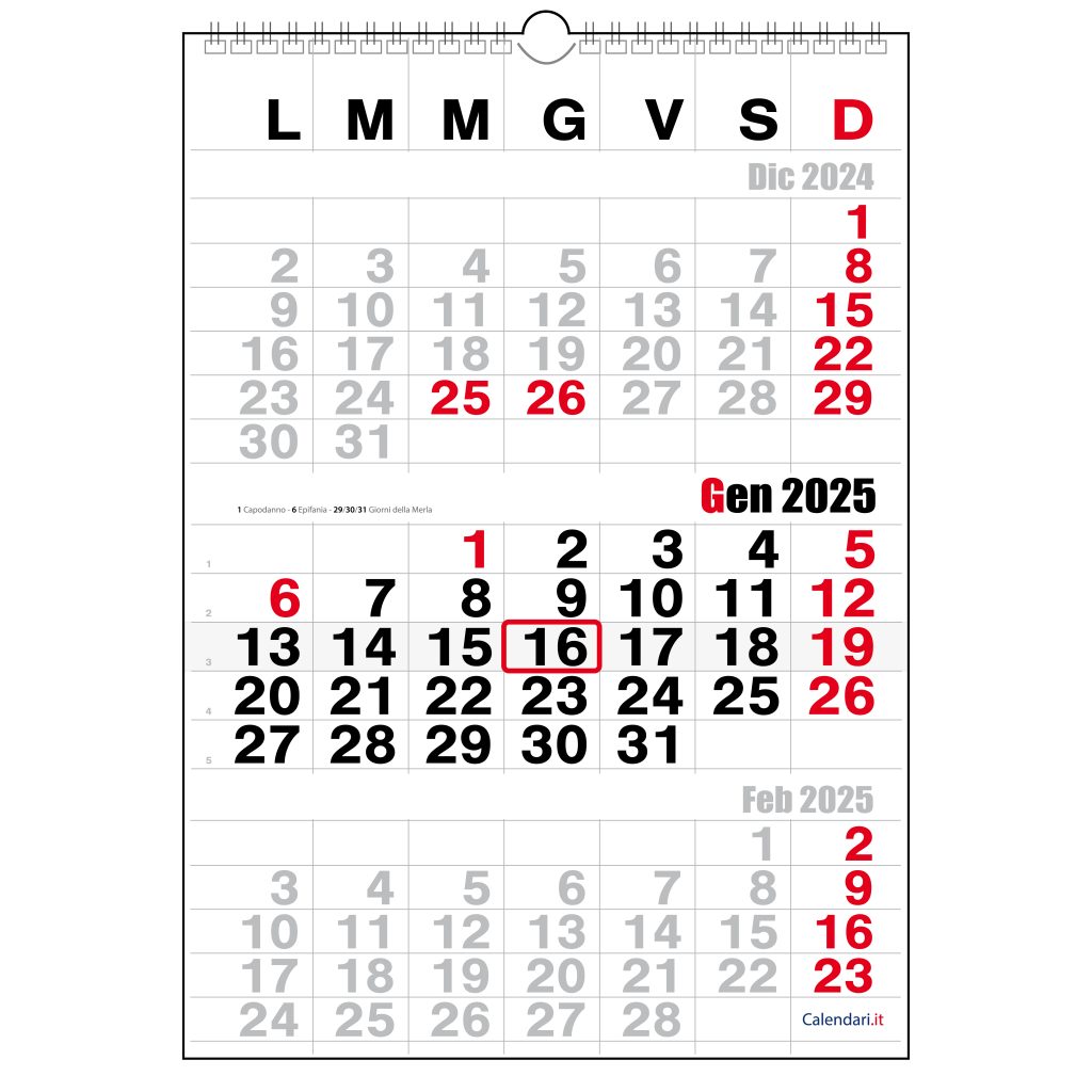 Calendario 2025 da muro 3 mesi modello trittico ufficio