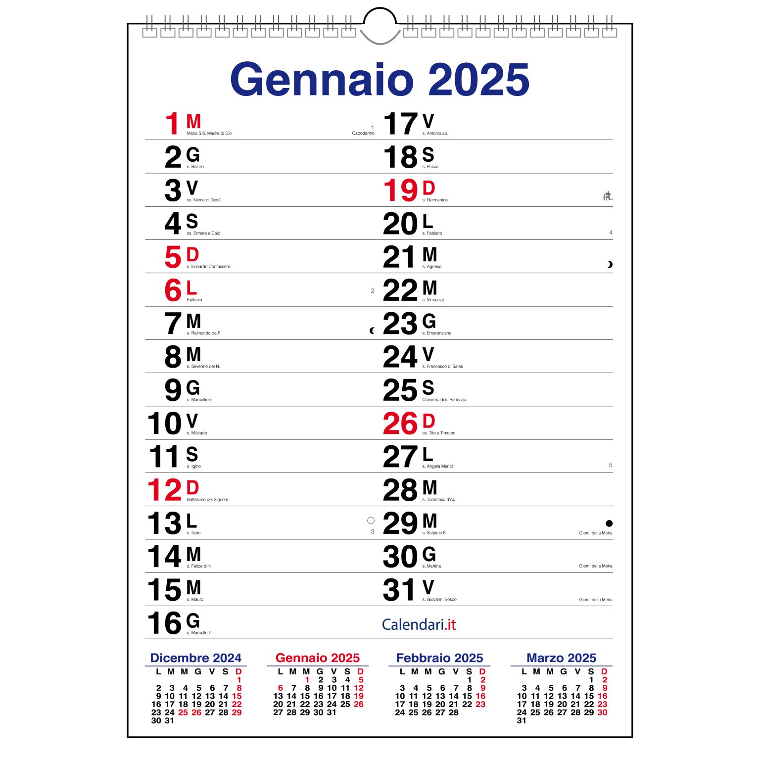 Calendario 2025 con piu