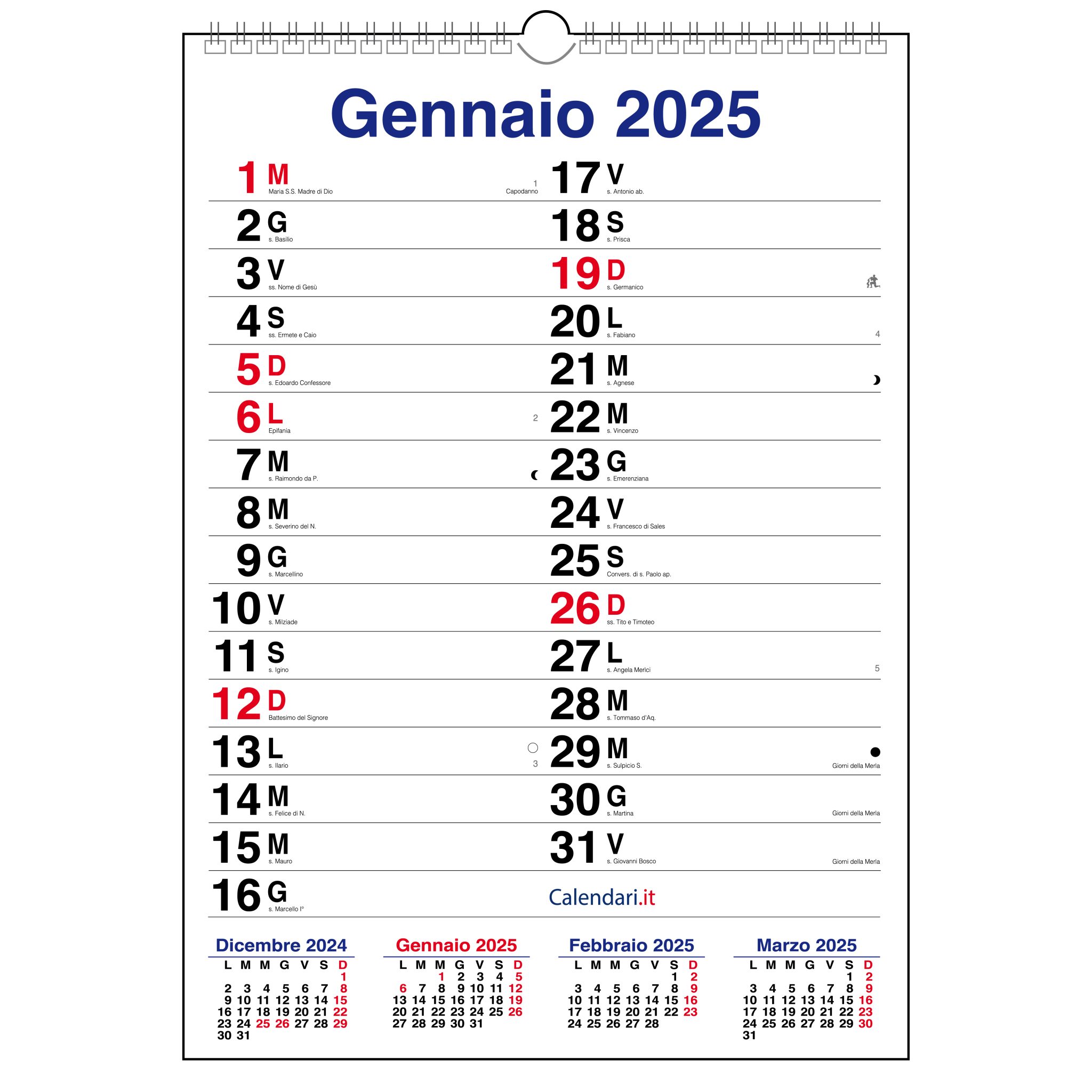 Calendario 2025 con piu