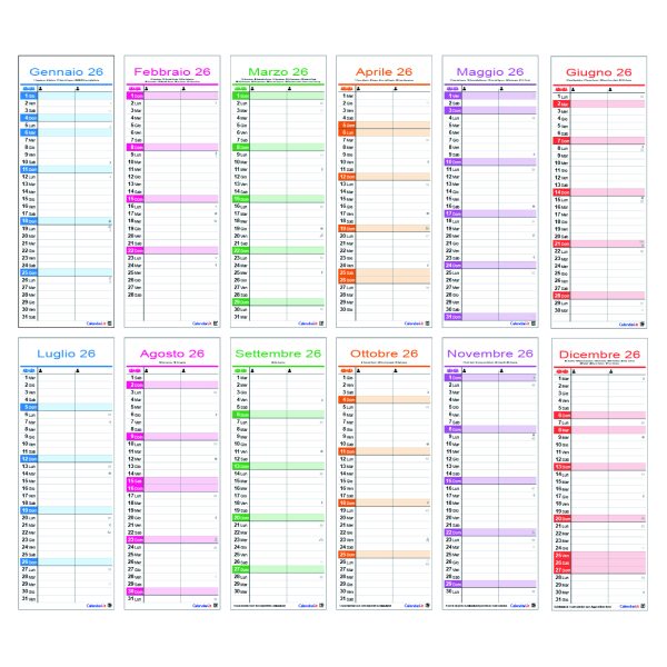 Calendario 2026 famiglia family SLIM da 1 a 4 colonne stretto da muro 12 mesi - immagine 4