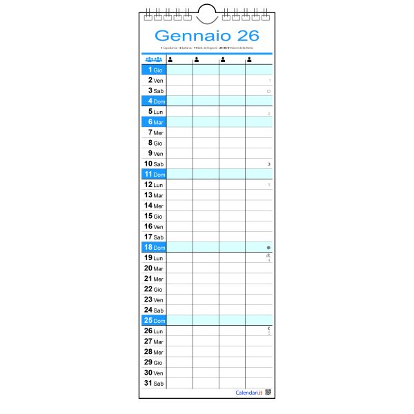 Calendario 2026 famiglia family SLIM da 1 a 4 colonne stretto da muro 12 mesi - immagine 7