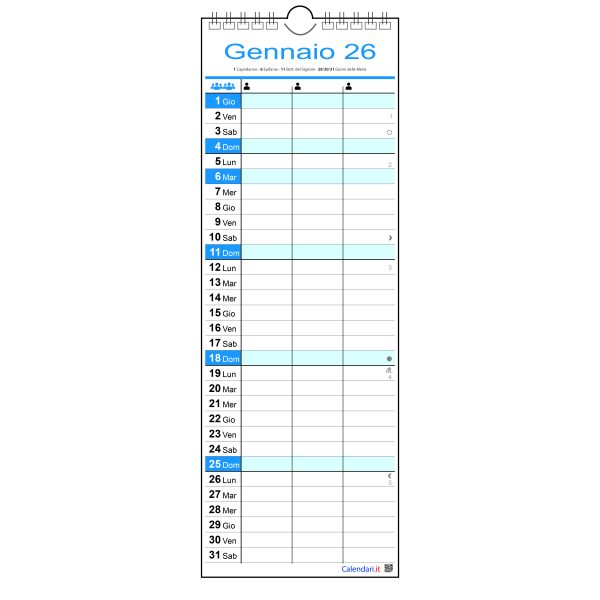 Calendario 2026 famiglia family SLIM da 1 a 4 colonne stretto da muro 12 mesi - immagine 6