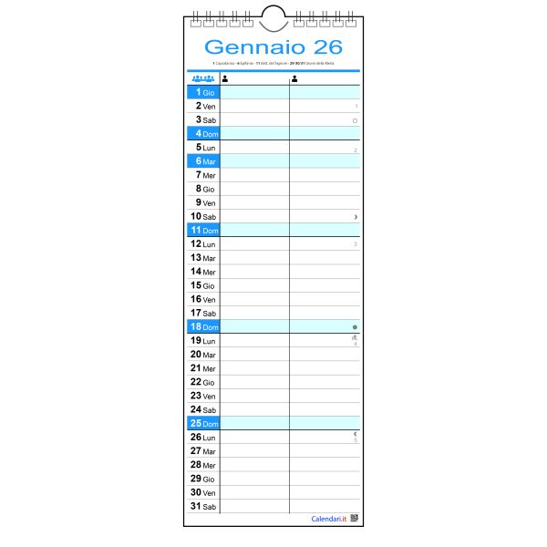 Calendario 2026 famiglia family SLIM da 1 a 4 colonne stretto da muro 12 mesi - immagine 2