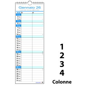 Calendario 2026 famiglia family SLIM da 1 a 4 colonne stretto da muro 12 mesi