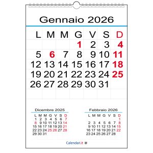 Calendario 2026 con 12 mesi numeri grandi