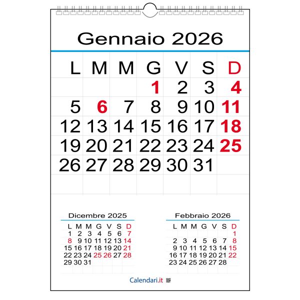 Calendario 2026 con 12 mesi numeri grandi