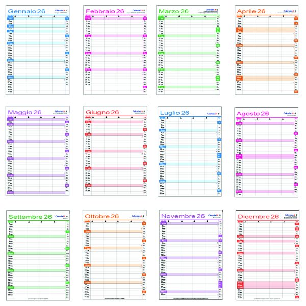 Calendario 2026 famiglia family da 1 a 8 colonne da muro 12 mesi - immagine 4