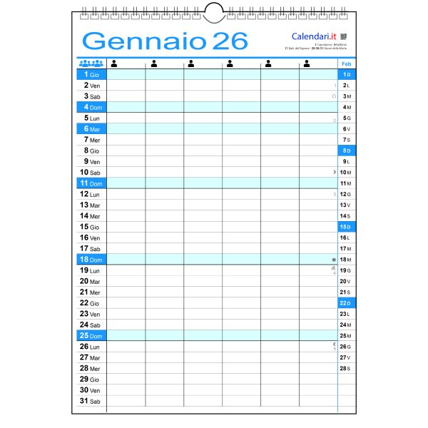Calendario 2026 famiglia family da 1 a 8 colonne da muro 12 mesi - immagine 9