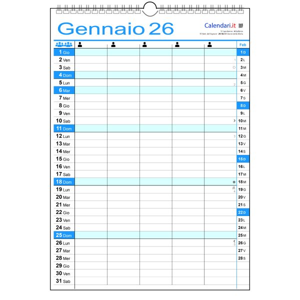 Calendario 2026 famiglia family da 1 a 8 colonne da muro 12 mesi - immagine 8