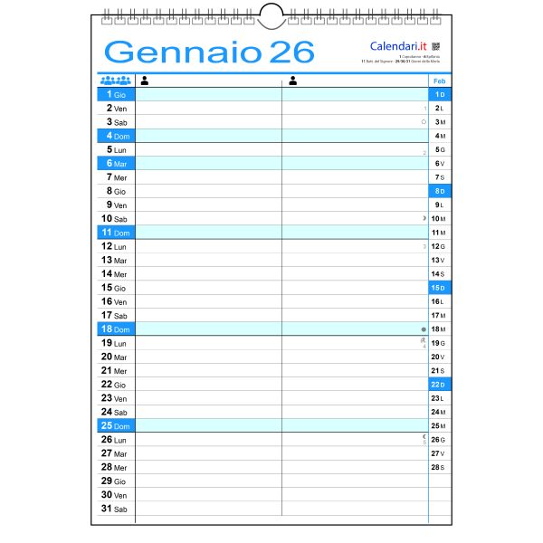 Calendario 2026 famiglia family da 1 a 8 colonne da muro 12 mesi - immagine 6
