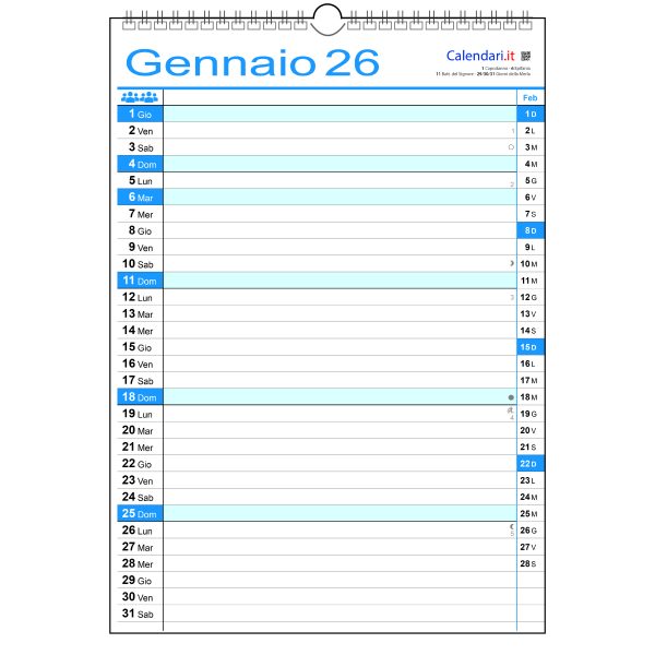 Calendario 2026 famiglia family da 1 a 8 colonne da muro 12 mesi - immagine 5