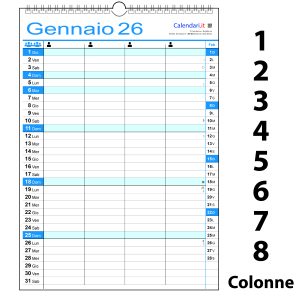 Calendario 2026 famiglia family da 1 a 8 colonne da muro 12 mesi