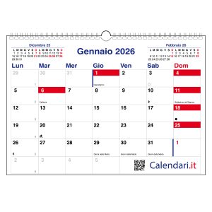 Calendario 2026 da muro a caselle tabellare orizzontale mensile
