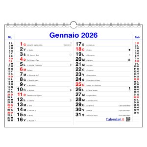 Calendario 2026 da muro orizzontale con più spazio per scrivere