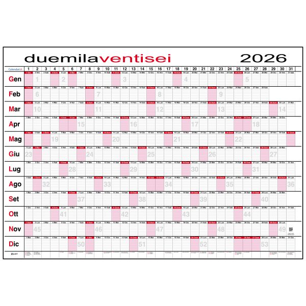Calendario 2026 Caselle giornaliero planner 118x84 cm planning da muro maxi