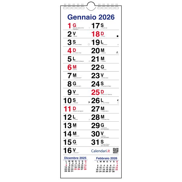 Calendario 2026 SLIM STRETTO 15X42 cm