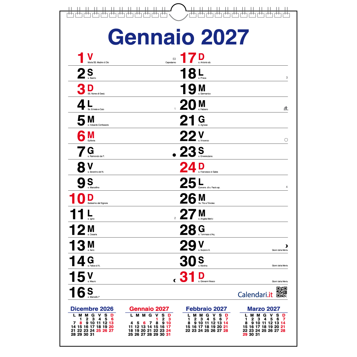 Calendario 2027 da muro Olandese XL con più spazio per scrivere.