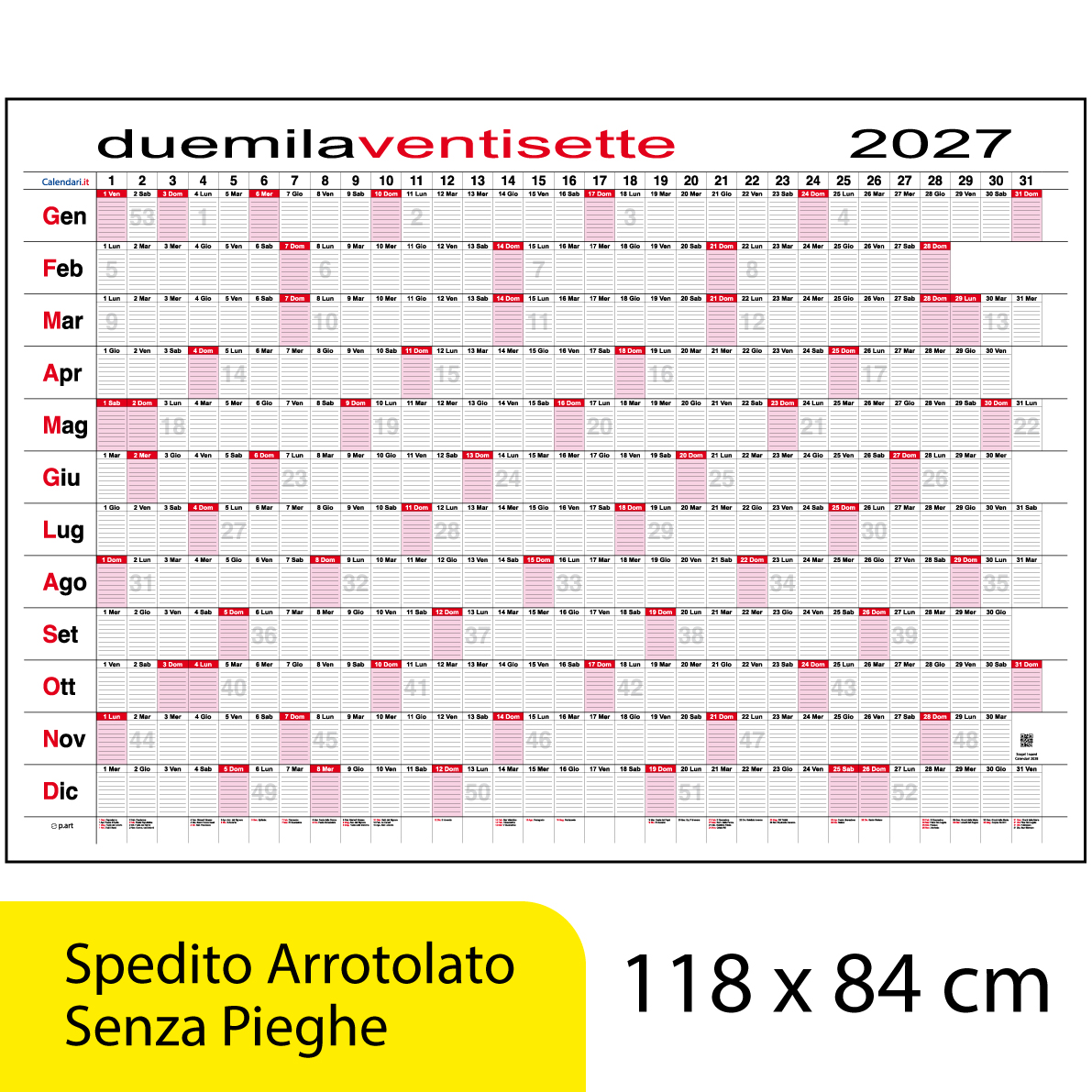 Calendario 2027 Caselle giornaliero planner 118x84 cm planning da muro maxi - immagine 2