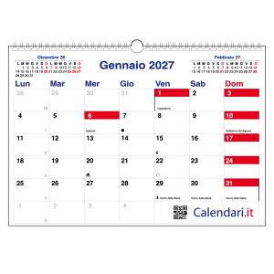Calendario 2027 da muro a caselle tabellare orizzontale mensile