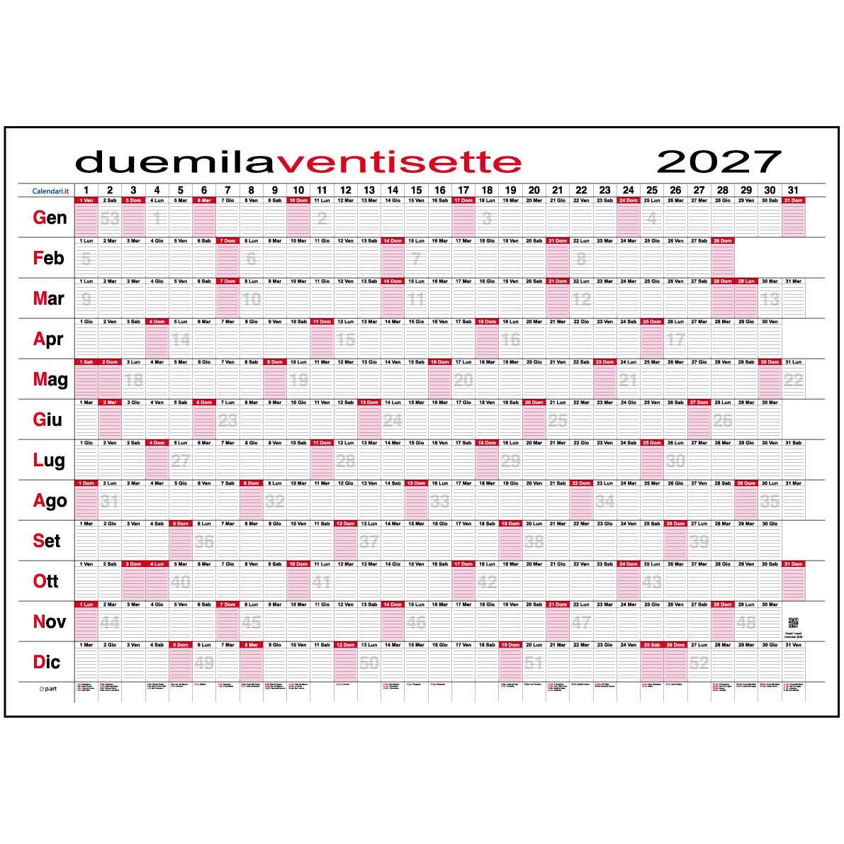 Calendario 2027 Caselle giornaliero planner 118x84 cm planning da muro maxi