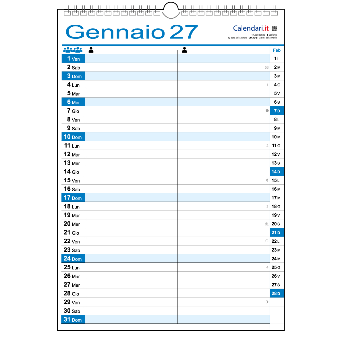 Calendario 2027 famiglia family lavoro da 1 a 8 colonne da muro 12 mesi - immagine 6