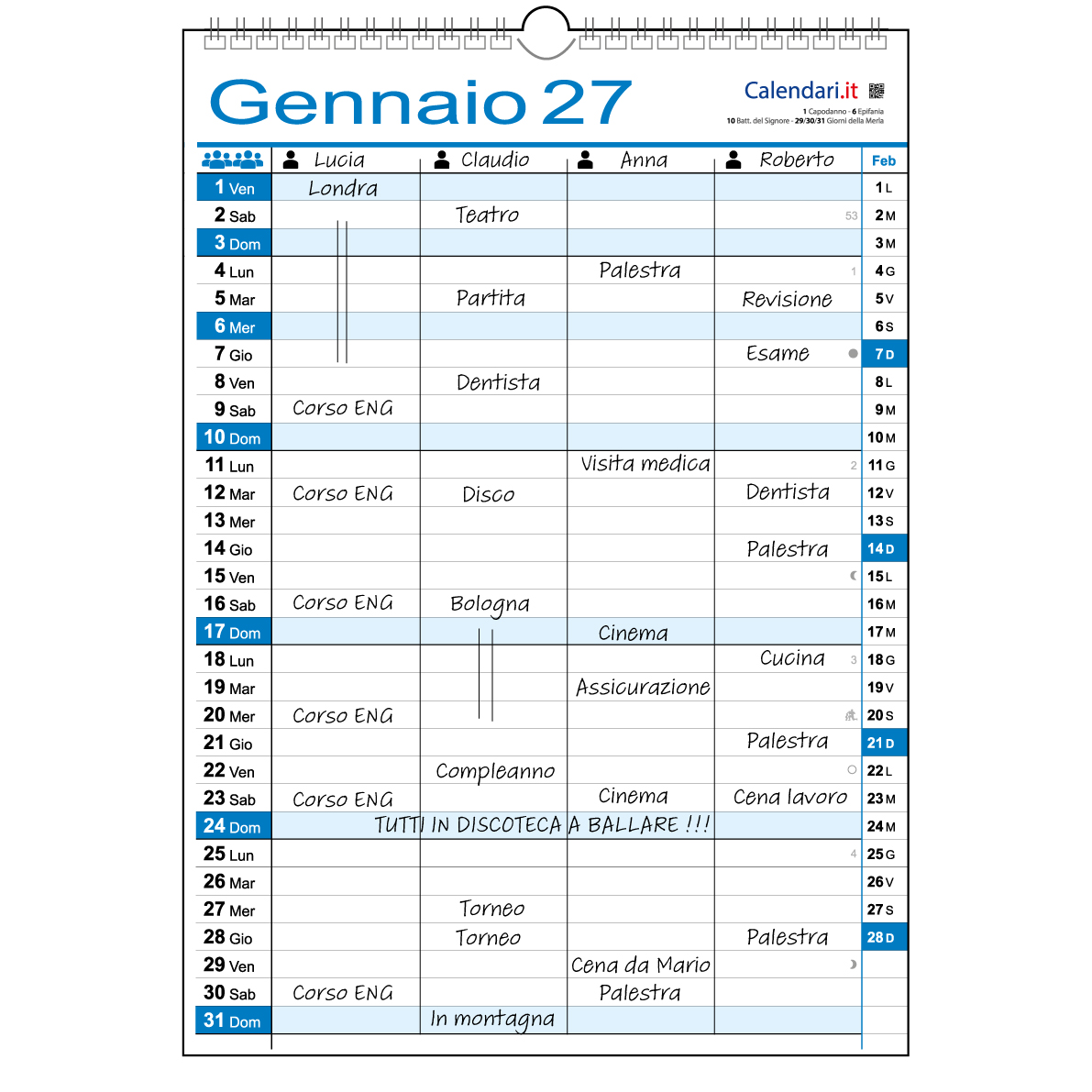 Calendario 2027 famiglia family lavoro da 1 a 8 colonne da muro 12 mesi - immagine 3